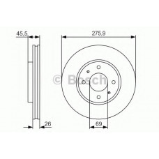 Диск гальмівний MITSUBISHI GALANT VI 2.0-2.5 96-04, LANCER 1.3-2.0 03 - передн. (вир-во Bosch)