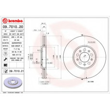 Диск гальмівний AUDI A3, SEAT TOLEDO, SKODA FABIA, OCTAVIA, VW передн., вент. (вир-во BREMBO)
