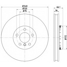 Диск гальмівний (передній) BMW 5 (F10/F11)/6 (F12/F13)/7 (F01-F04) 09- (348x36) (L) PRO+