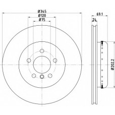 Диск гальмівний (задній) BMW 5 (F10/F11)/6 (F06/F13)/ 7 (F01-04) 09- (345x24) PRO+