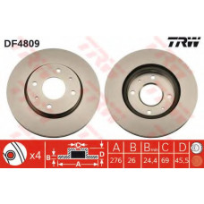 Диск гальмівний MITSUBISHI GALANT VI 2.0-2.5 96-04, LANCER 1.3-2.0 03 - передн. (вир-во TRW)