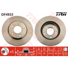 Диск гальмівний MITSUBISHI LANCER 1.5-2.0 08-, DODGE CALIBER 1.8-2.4 06- передн. (вир-во TRW)
