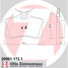 Колодки гальмівні (задні) VW Caddy III 04-/Peugeot 308 07-/Citroen C4 04- (Lucas) (87.2x53.1x17.0)