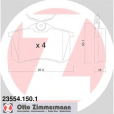 Колодки гальмівні (задні) VW Golf/Passat 83-02/ Peugeot 405 87-96 (Lucas) (87.2x53.1x15)